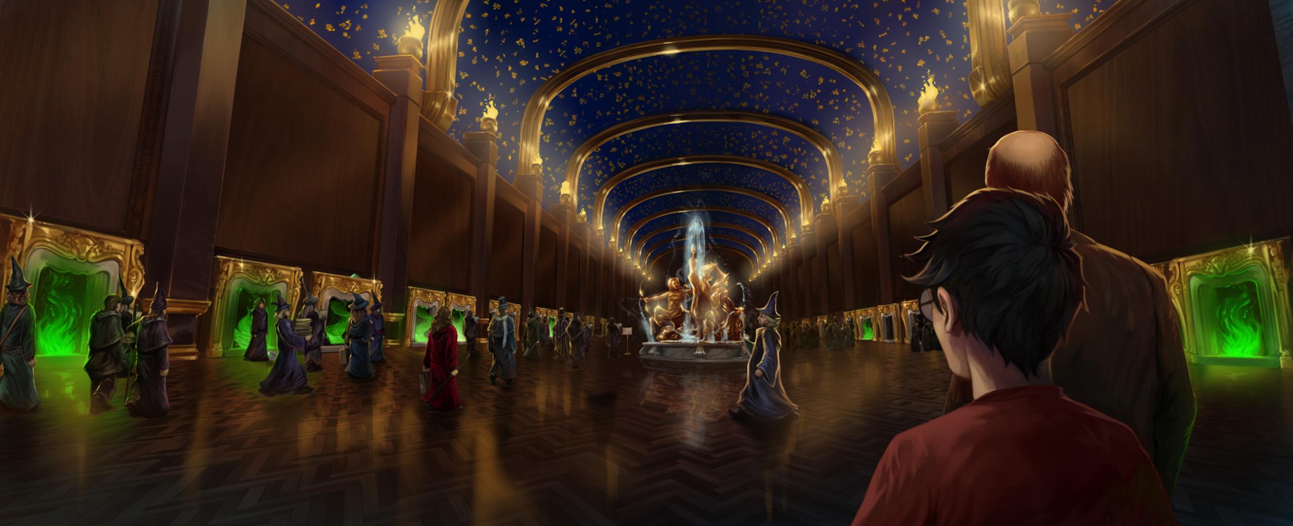 Harry and Arthur Weasley inside the Minstry of Magic.